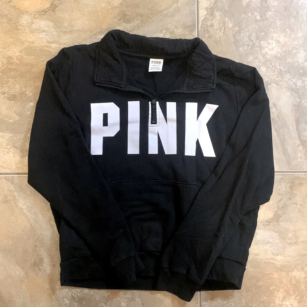 PINK Halfzip black crewneck